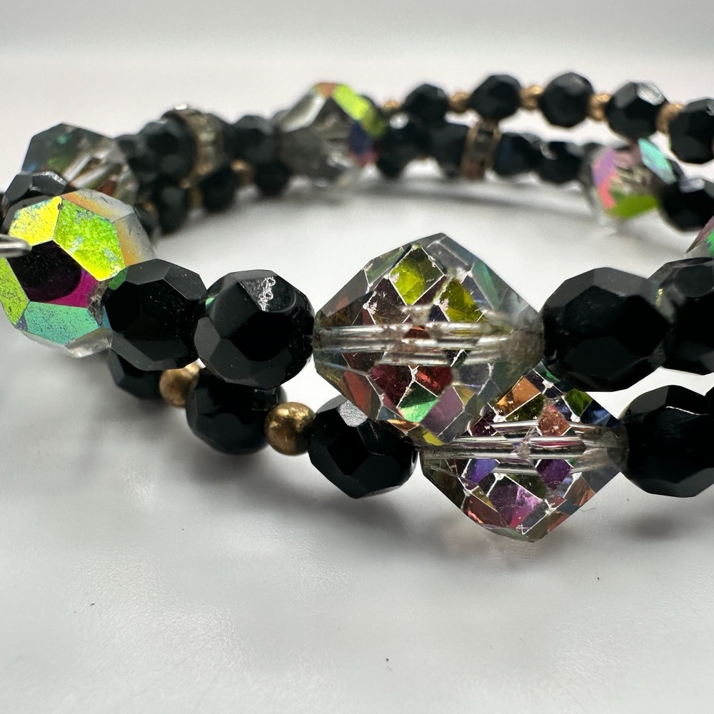 Vintage 90s Rhinestone Boho Beaded Iridescent Wrap Bracelet Women's Jewelry